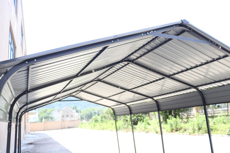 Metal Carport 12 X 20 Ft Heavy Duty With Galvanized Steel Roof Metal Garage Canopy With Galvanized Steel Roof & Frame Car Tent Outdoor Storage Shed For Car Boats And Truck - Alabaster / Dark Gray