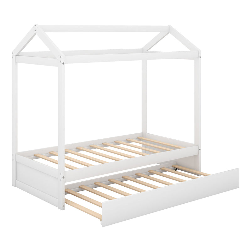 House Bed With Trundle In, Twin Size - White