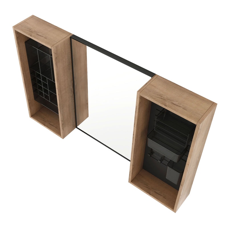 43.5" Mirror Cabinet With Storage, Wall Mounted Medicine Cabinet Frame With Shelves - Imitative Oak