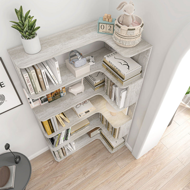 Extended Corner Bookshelf For Living Room - Light Gray