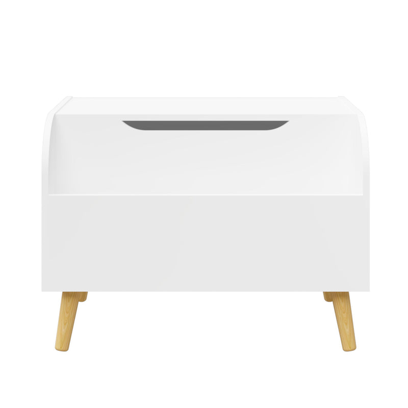 Toy Box With Front Bookshelf, Flip Top Lid, Safety Hinge For Kids Room Organization - White