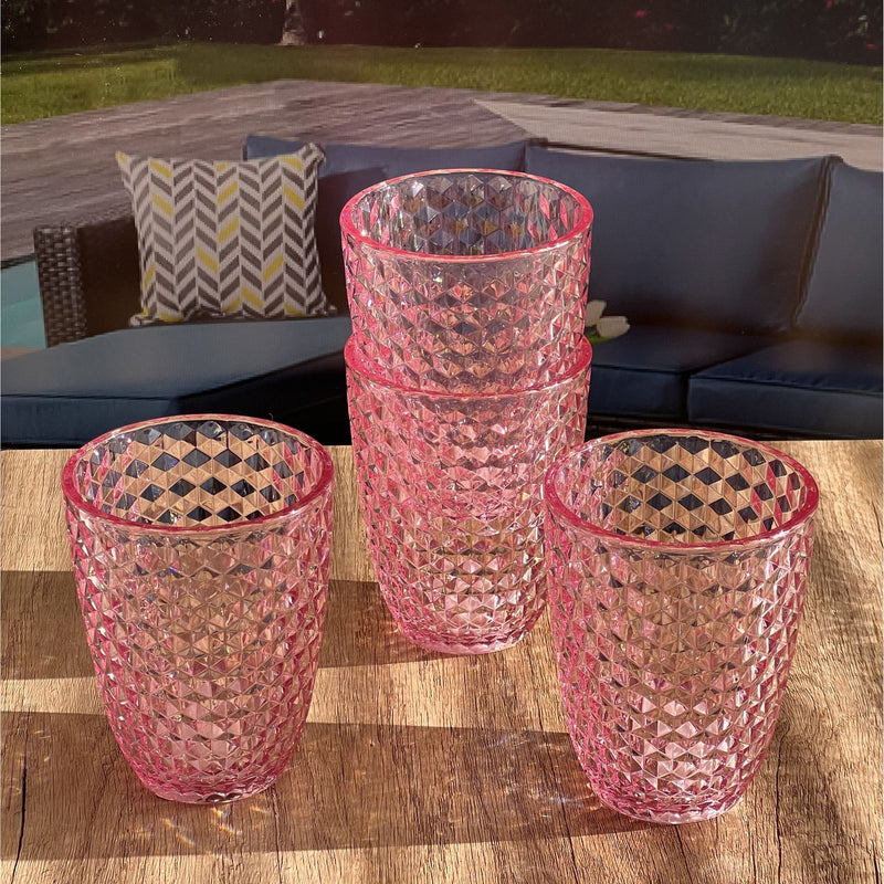 Leading Ware Diamond Cut Acrylic Glasses Drinking (Set of 4)
