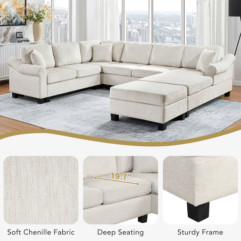 Contemporary U - Shaped Sectional Sofa With Movable Storage Ottoman