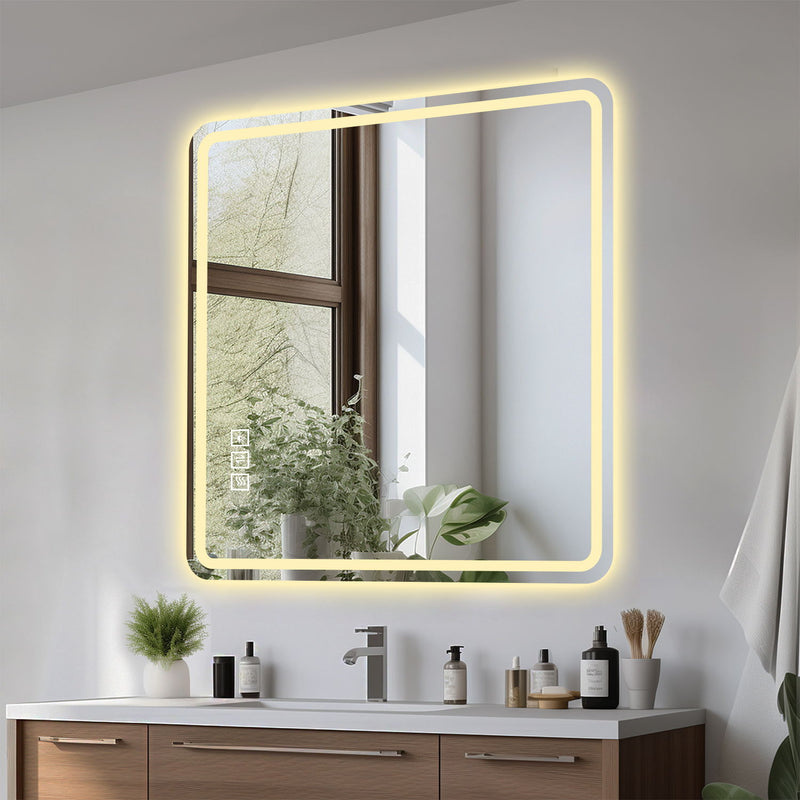 LED Bathroom Mirror, Anti Explosion Glass, Rust Resistant, Anti Fog, Tri Color