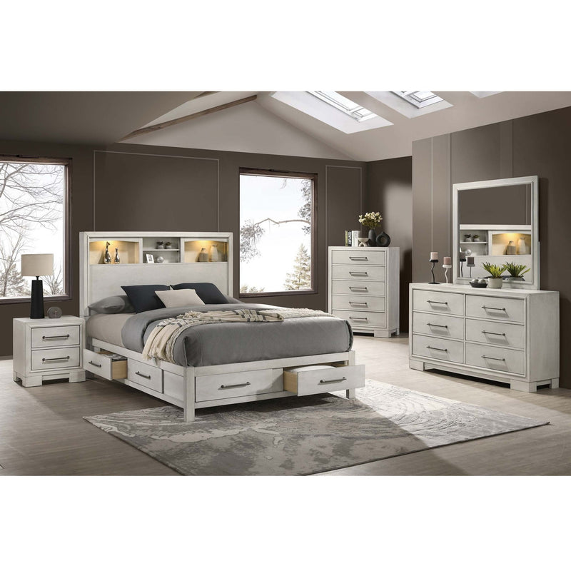 Bed With Built In LED Lights And Open Shelves