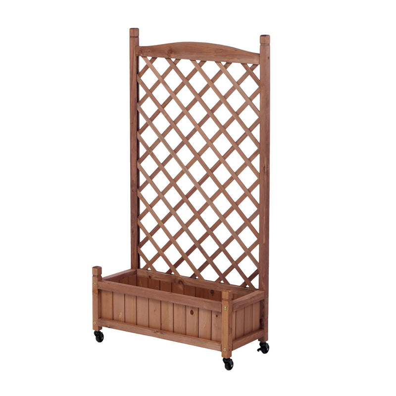 Raised Garden Bed With Trellis 2 Pack, Outdoor Planter Box & Plant Stand With Climbing Racks - Brown