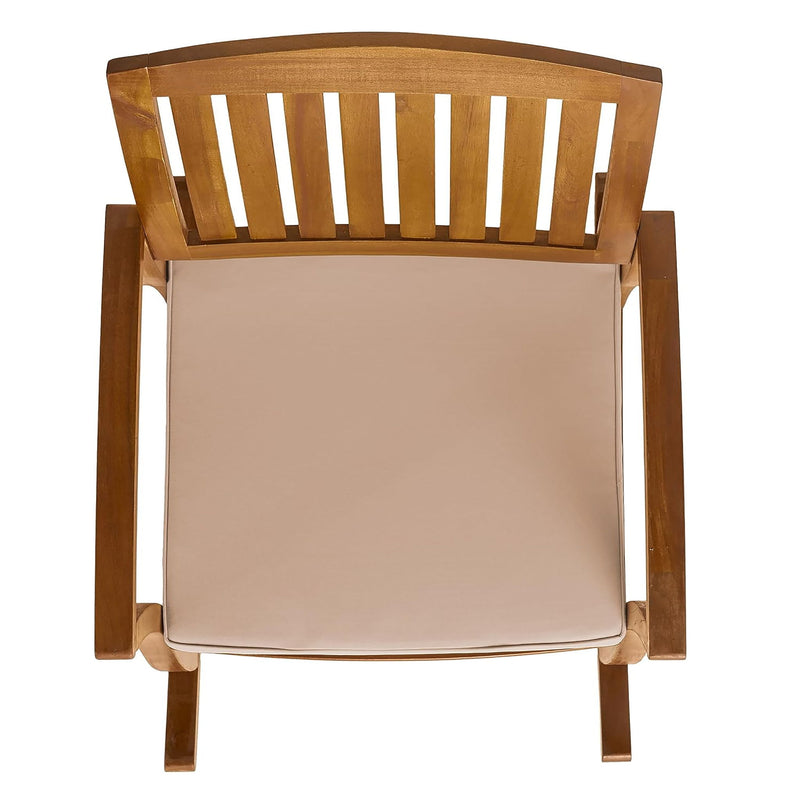 Acacia Wood Outdoor Patio Rocking Chair With Cushion (Set of 2) - Natural / Cream