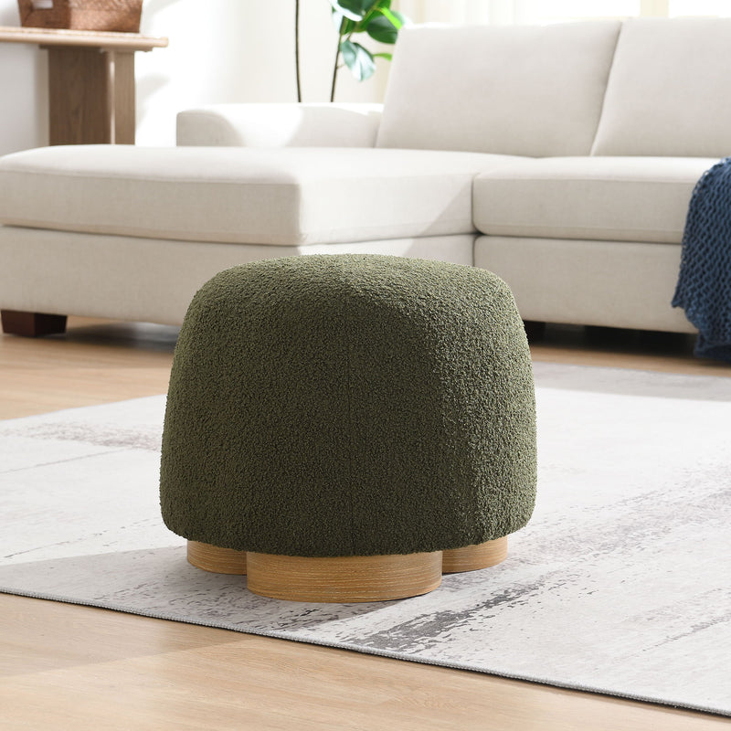Round Soft Teddy Fabric Upholstered Ottoman With Metal Accents