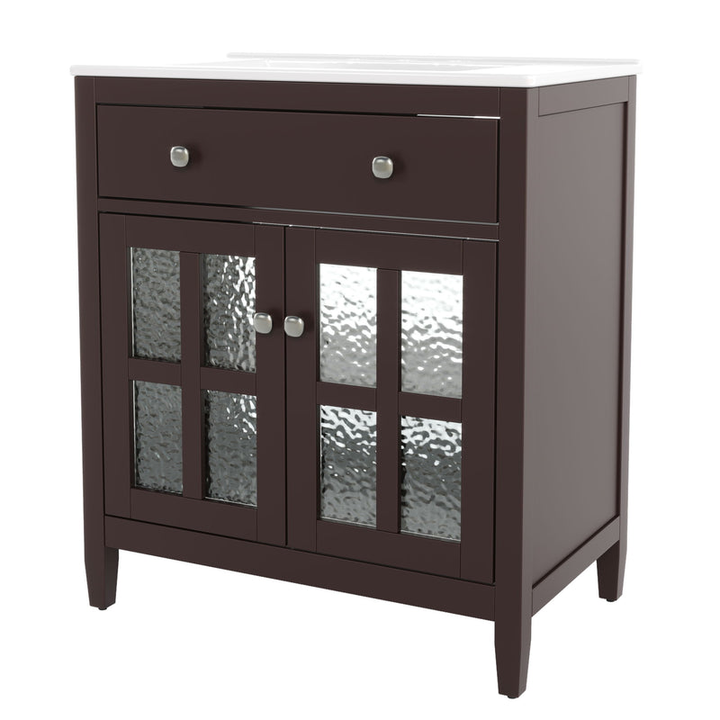 Bathroom Vanity With Ceramic Sink, Adjustable Shelf & Tip Out Tray