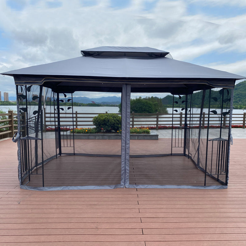 Patio Gazebo Tent With Ventilated Double Roof And Mosquito Net For Backyard Or Garden