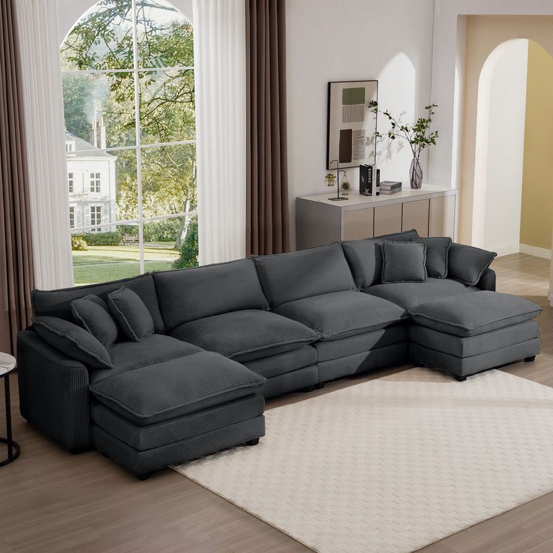 Modular Oversized Cushion Sofa With Ottoman, Low Back, Deep Seating Sofa Set