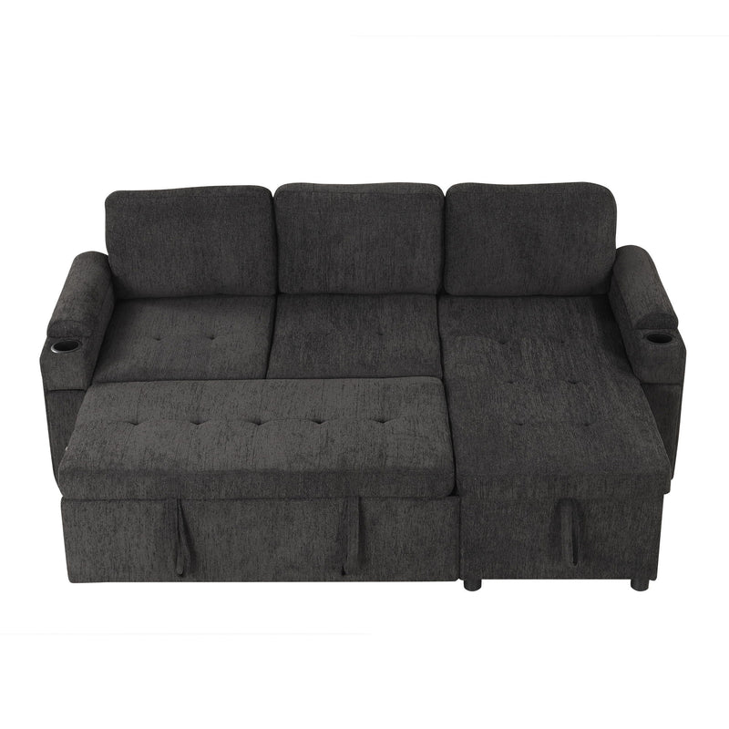 Convertible L Shaped Sofa Couch With Storage, Cup Holders, USB Ports