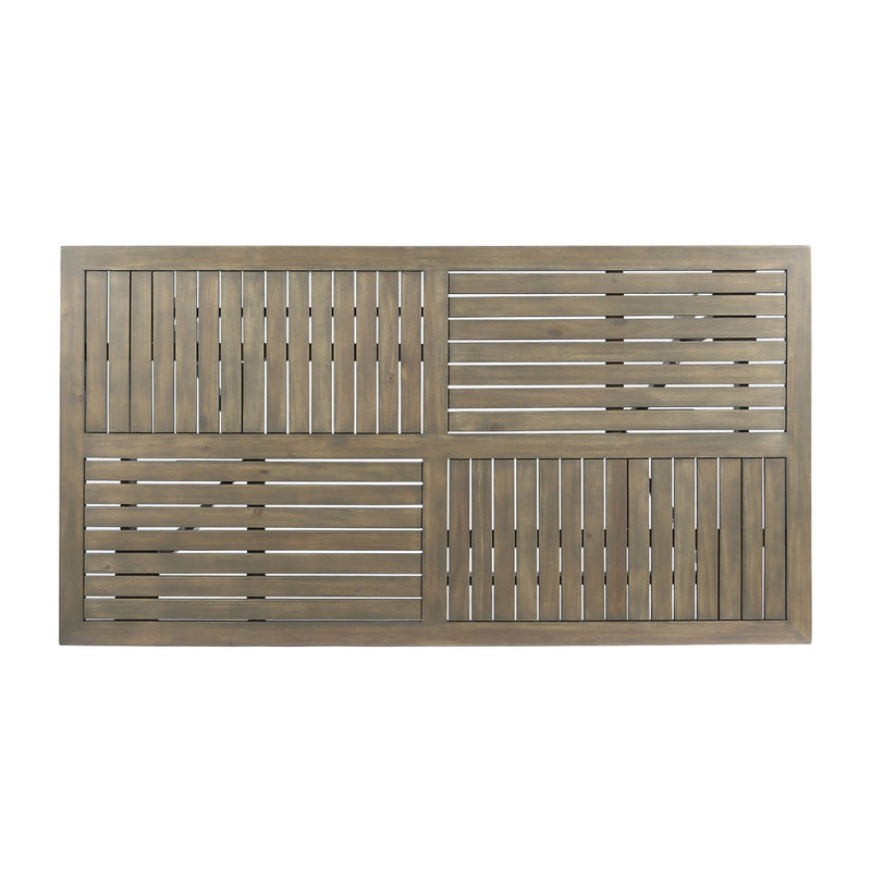 Transitional Acacia Wood Dining Table With Slat Panel Top - Gray