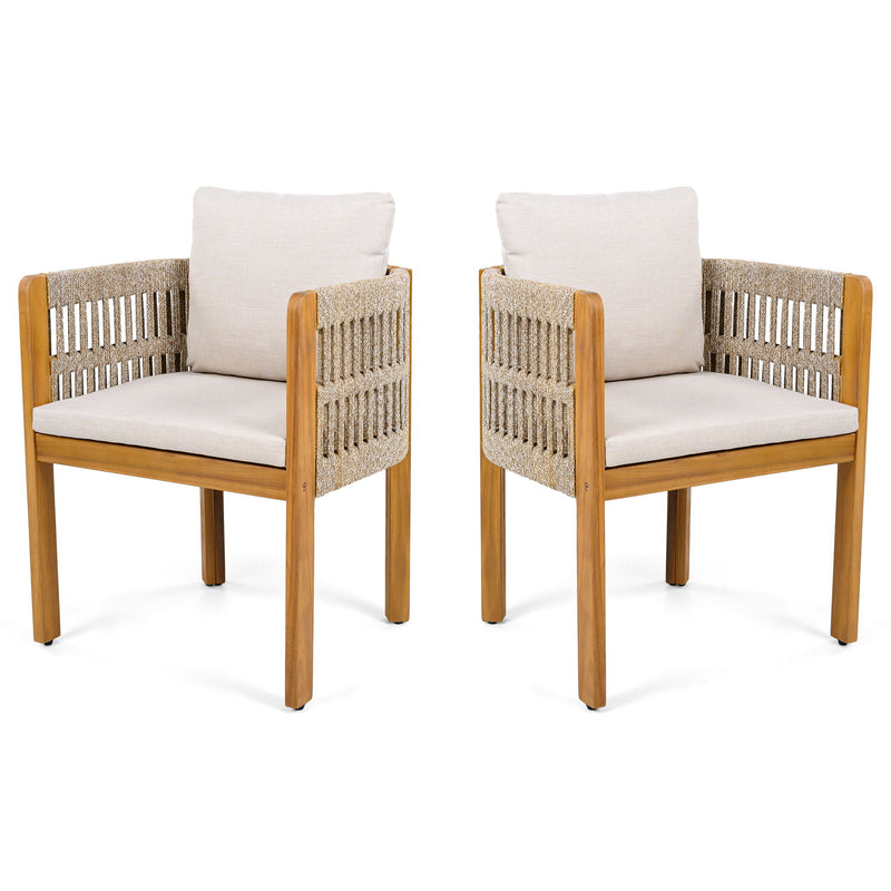 Outdoor Dining Chairs With Mix Rope Handles (Set of 2)