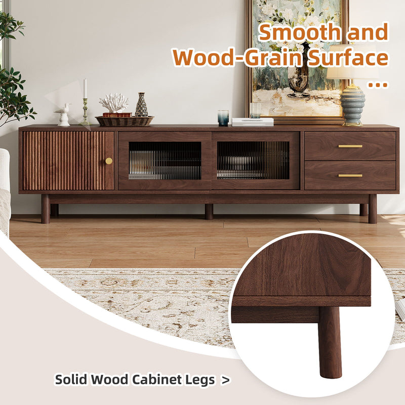 TV Stand With Sliding Doors And 2 Drawers For Living Room - Dark Brown