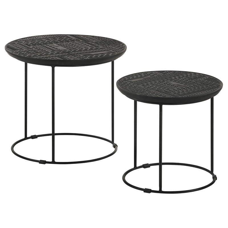 2 Piece Nesting Table With Embossed Tops And Base - Black
