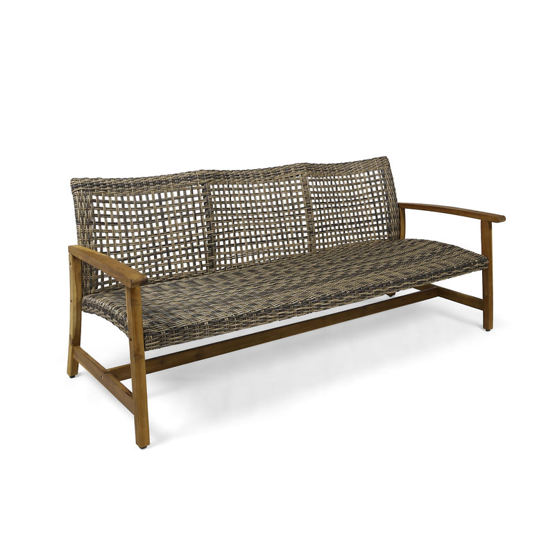 Outdoor 3 Seater Sofa With Rattan Cover - Natural / Gray