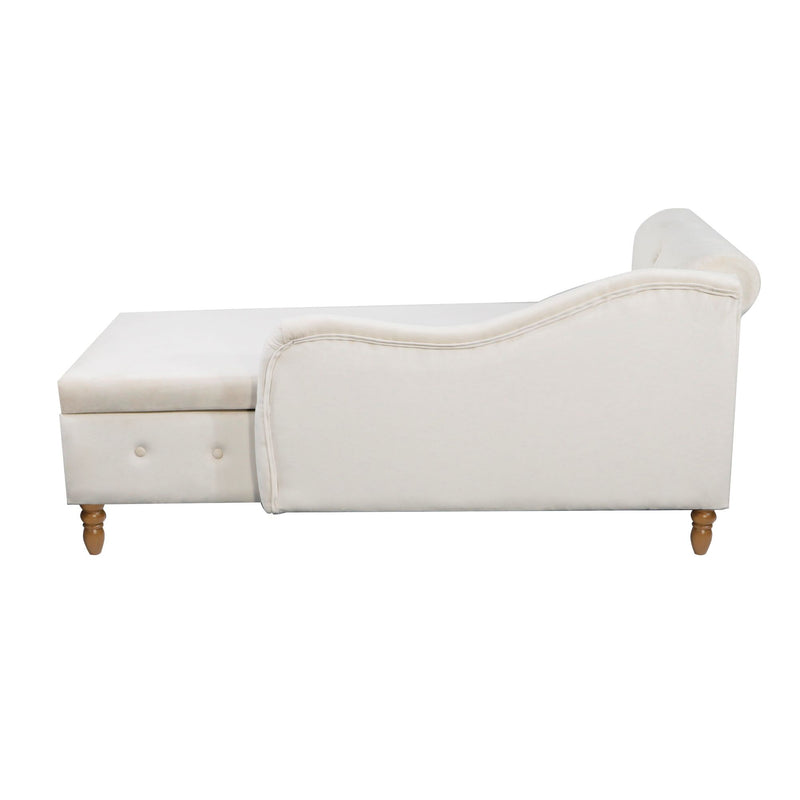 Chaise Lounge Indoor, Lounge Chair For Bedroom With Storage & Pillow, Modern Upholstered Rolled Arm Chase Lounge For Sleeping With Nailhead Trim For Living Room Bedroom Office