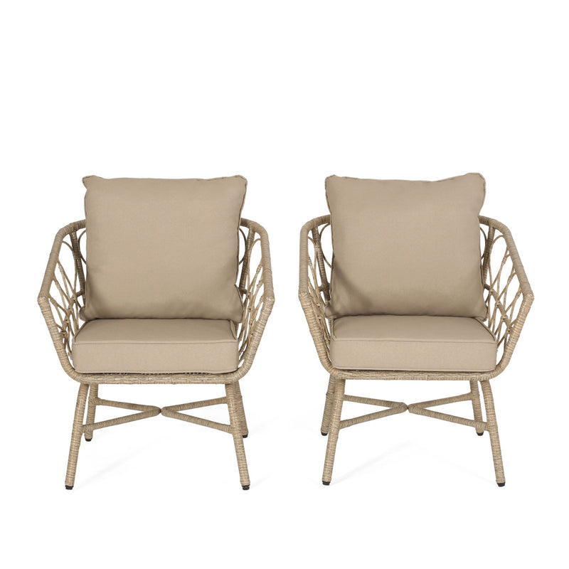 Bruce - Outdoor Club Chair Set With Water Resistant Cushions Rattan And Iron - Brown