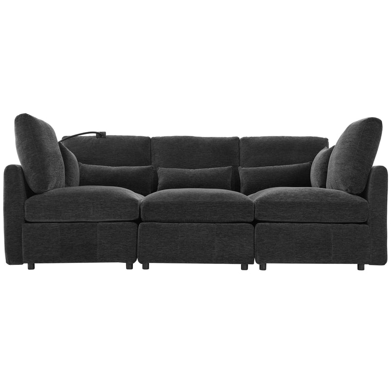 Modern Modular U-Shaped Sofa Bed With Movable Ottoman, USB Ports, Phone Holder