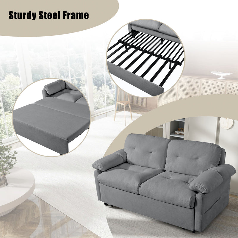 Convertible Pull Out Sofa Bed Queen Size, 3 In 1 With Side Storage