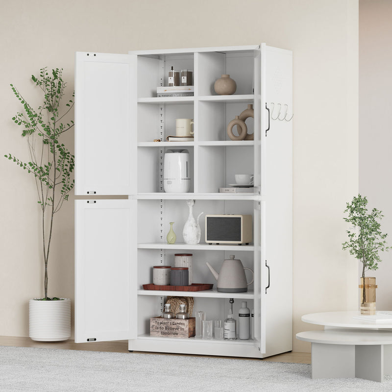 Kitchen Pantry Cabinet With Adjustable Shelves, Heavy Duty Storage - White
