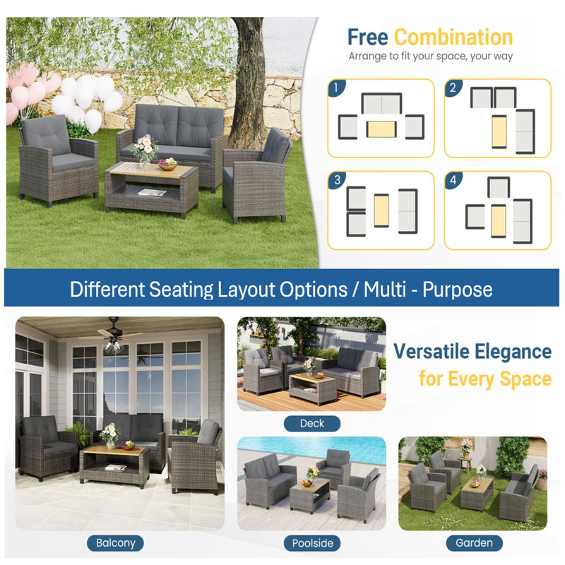 Modern All-Weather Patio Set With Cushions And Table