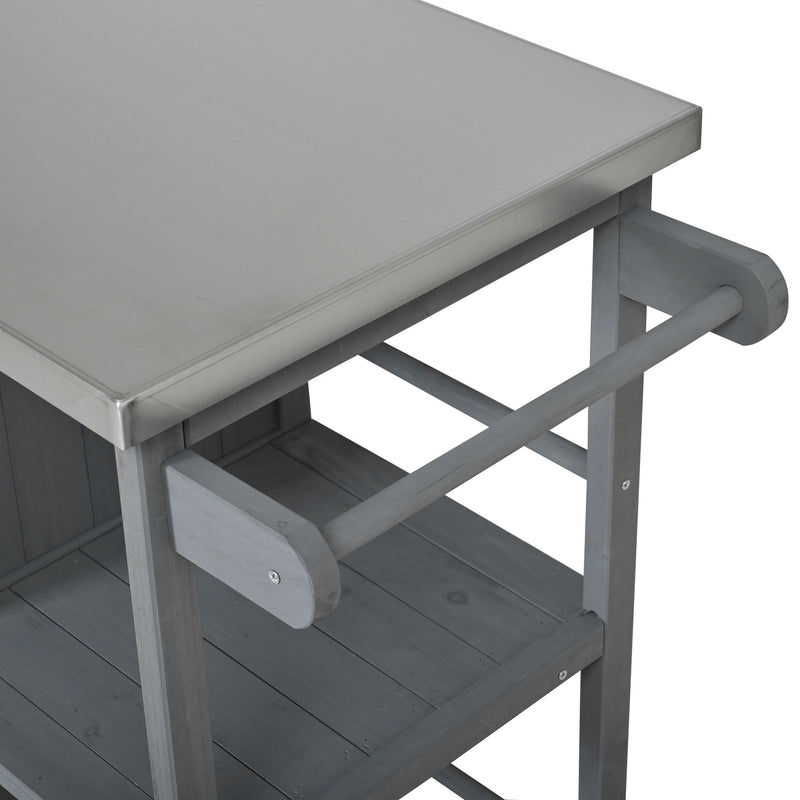 Outdoor Kitchen Island Prep Station With Lockable Wheels, Ample Storage, Towel & Spice Racks