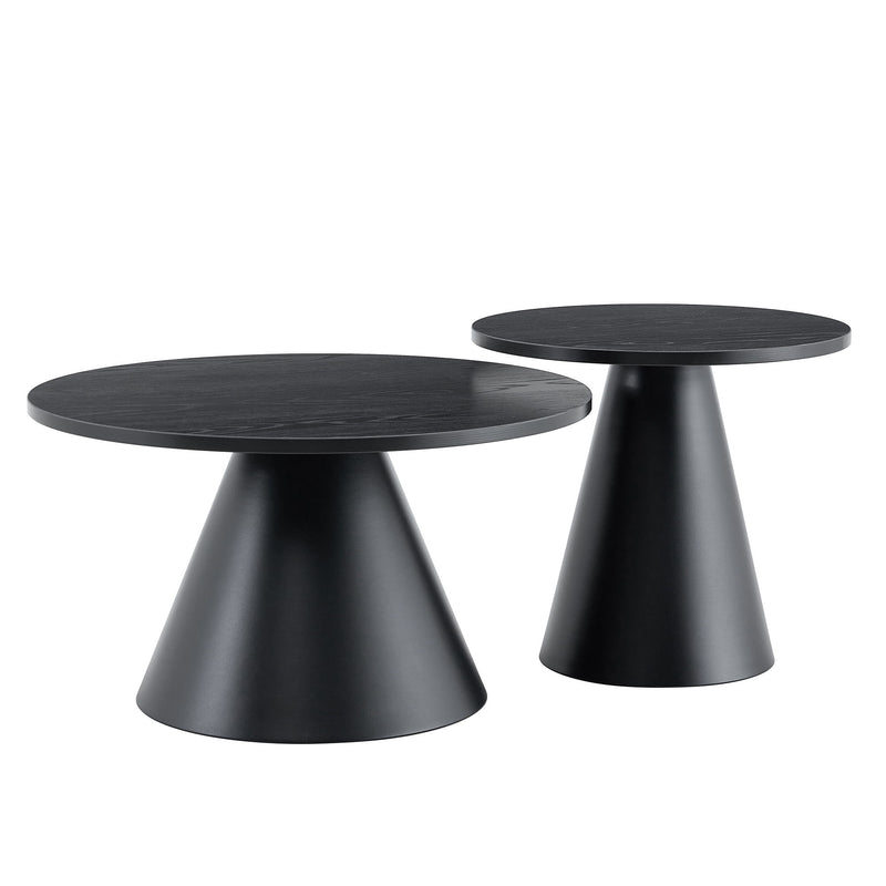 Nesting Coffee Table, Adjustable Foot Pads For Living Room (Set of 2) - Black