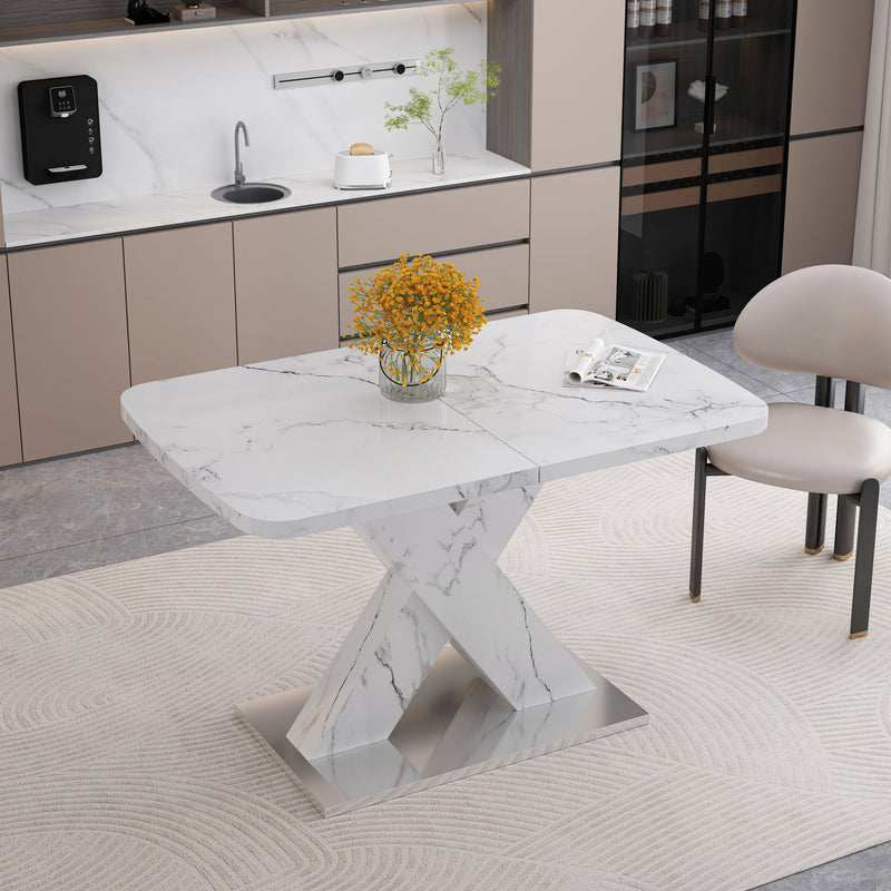 Modern Rectangle Dining Table With Stretchable TopAnd X Shape Legs