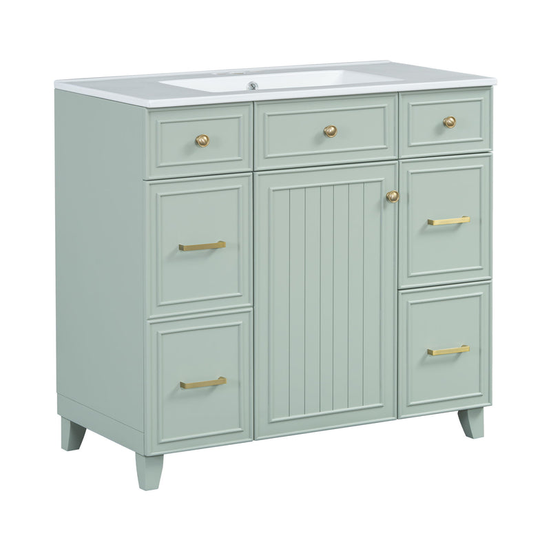 Bathroom Vanity With Ceramic Sink, Soft Close Doors, Adjustable Shelves