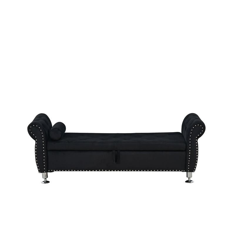 Storage Bench With Crystal Buttons And 1 Pillow For Bedroom