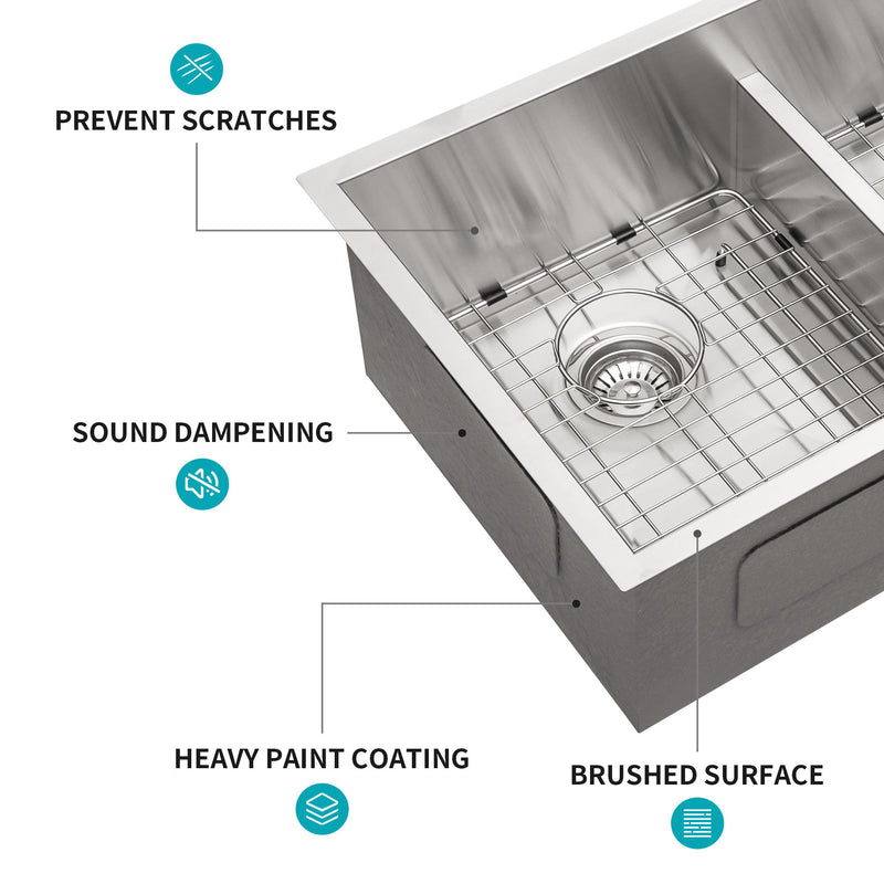 Modern Double Bowl Undermount Kitchen Sink 50 / 50 Design Stainless Steel
