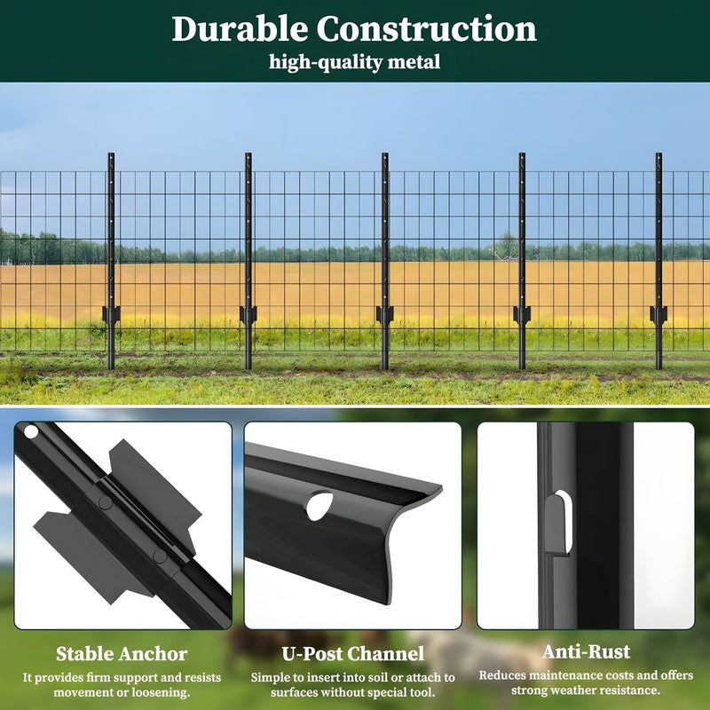 4 Foot U-Shaped Metal Garden Fence Posts Set For Wire Fencing