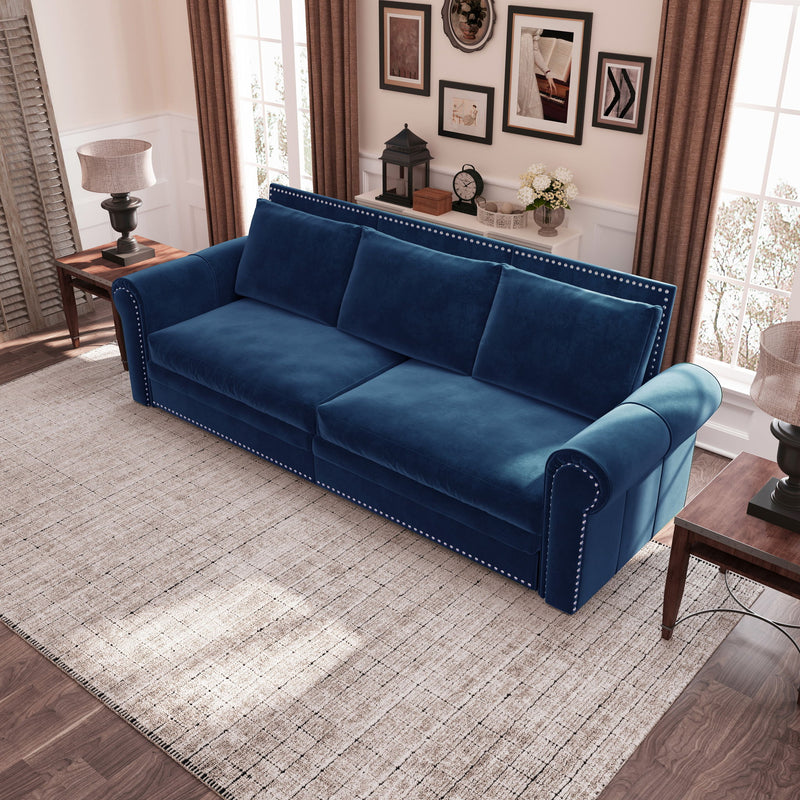 3 In 1 Convertible Sleeper Sofa With Nailhead Trim & Rolled Arm