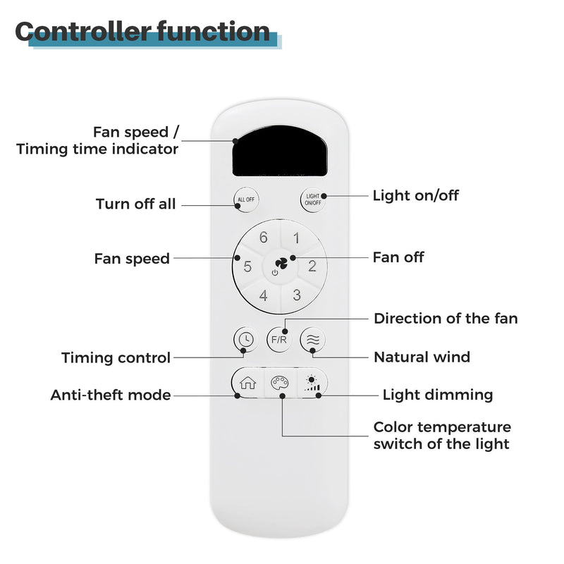 42" Ceiling Fan With Remote Control, DC Reversible Motor, 6 Speeds, 3Cct LED Light - White