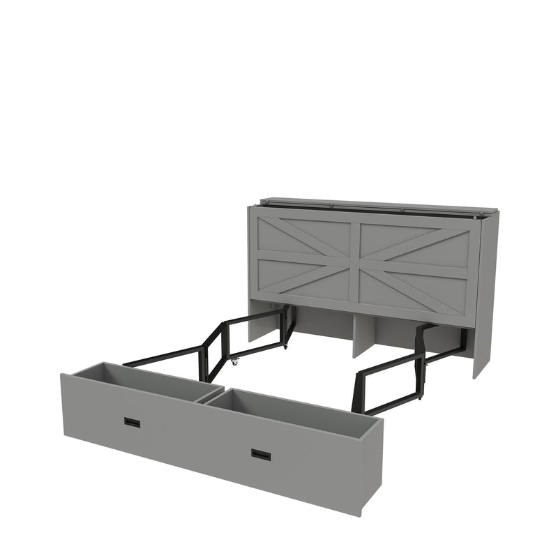 Full Murphy Bed With Storage Drawers, Charging Station, Foldable Panels, And Silent Swivel Wheels