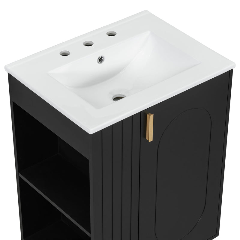 Classic Retro Bathroom Vanity With Sink, Door Shelf, Side Open Storage Frame