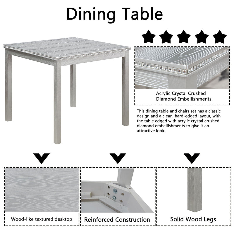 Dining Table Set With Crystal Decoration And Upholstered Chairs