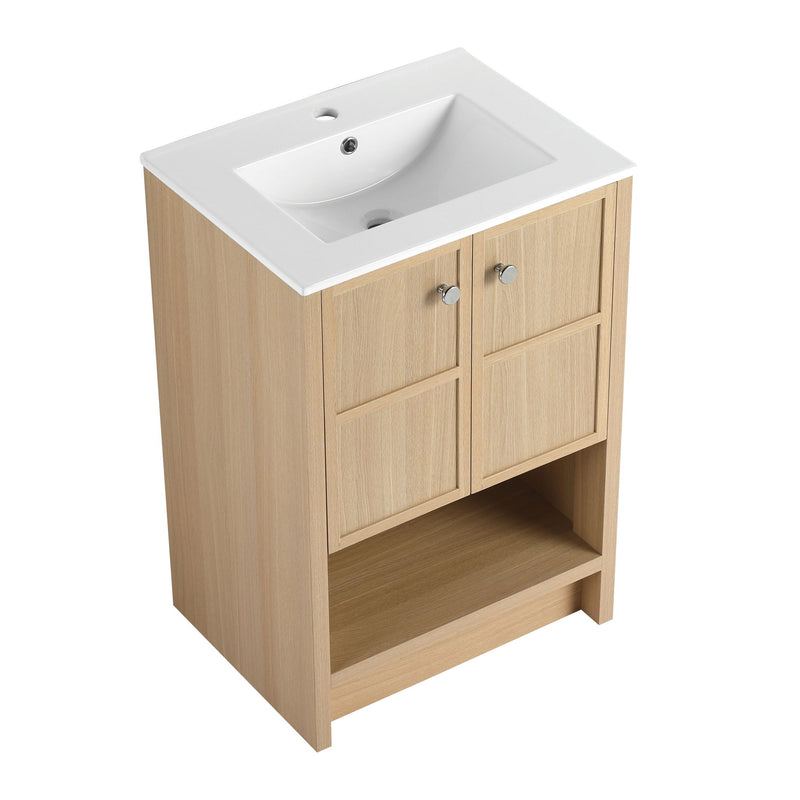 Modern Freestanding Bathroom Vanity With Ceramic Sink And Soft Closing Doors