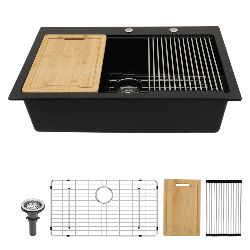 Granite Composite Quartz Kitchen Sink With Workstation Features And Drop In Design