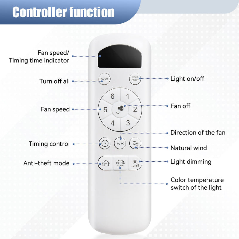 52" Ceiling Fan With 18W LED Light And Remote Control, 3 Blades DC Motor