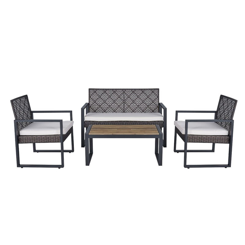 4 Piece Patio Furniture Set With Acacia Wood Table Top And Cushions