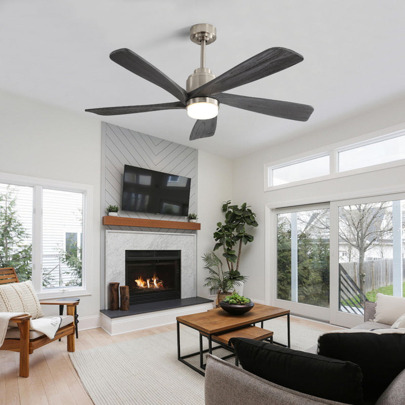 52" Ceiling Fan With Dimmable LED Light, 5 Blades, Reversible DC Motor - Nickel