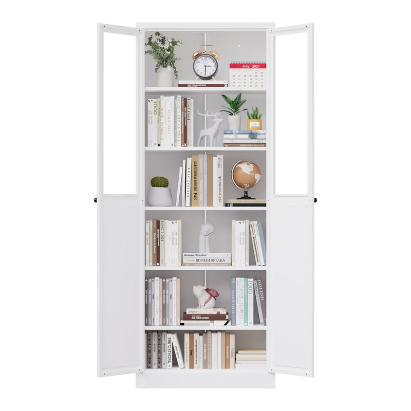 Tall Metal Kitchen Pantry Cabinet With Adjustable Shelves And Silent Magnetic Doors - White