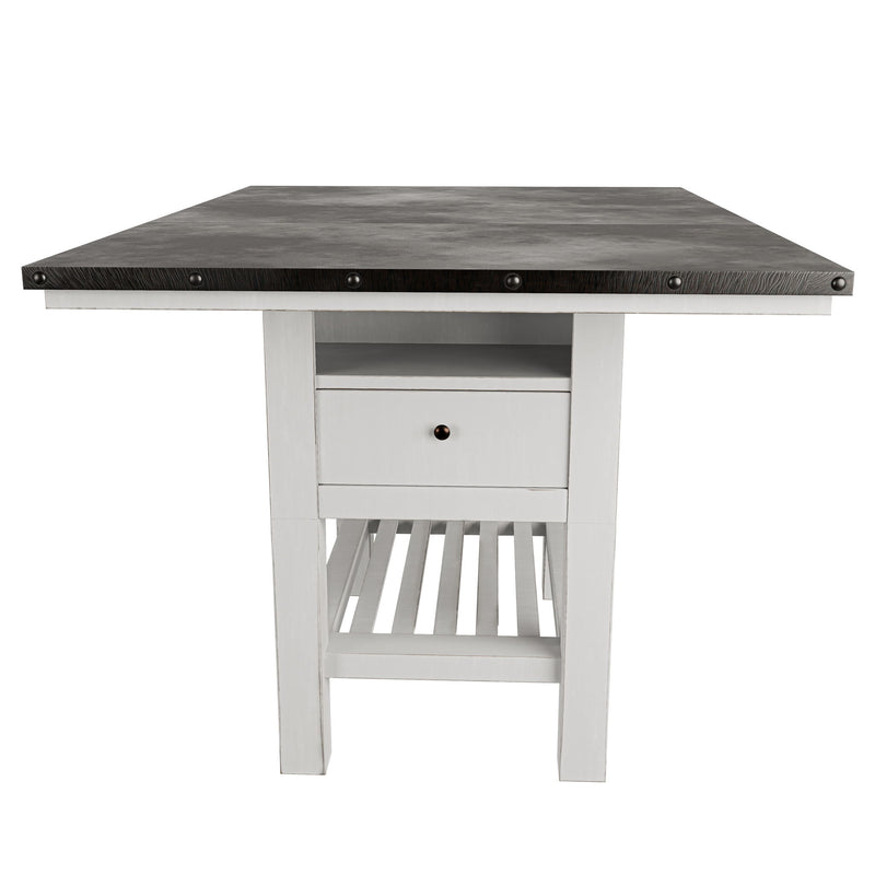 7 Piece Counter Height Dining Set With Storage Base And Ladder Back Chairs - Antique White / Gray