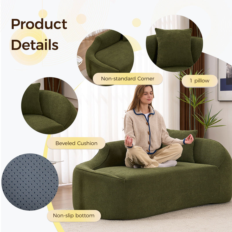 Compression Curved Chaise Longue Chair Indoor Loveseat Sofa Bed With Deep Seat And Pillow - Green