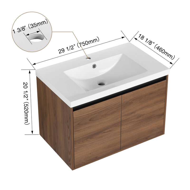 Bathroom Vanity Set With Resin Countertop Sink And 2 Doors, Engineered Wood