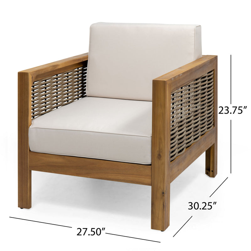 Outdoor 4 Seater Acacia Wood Chat Set With Wicker Accents And Cushions - Teak / Mixed Brown / Beige