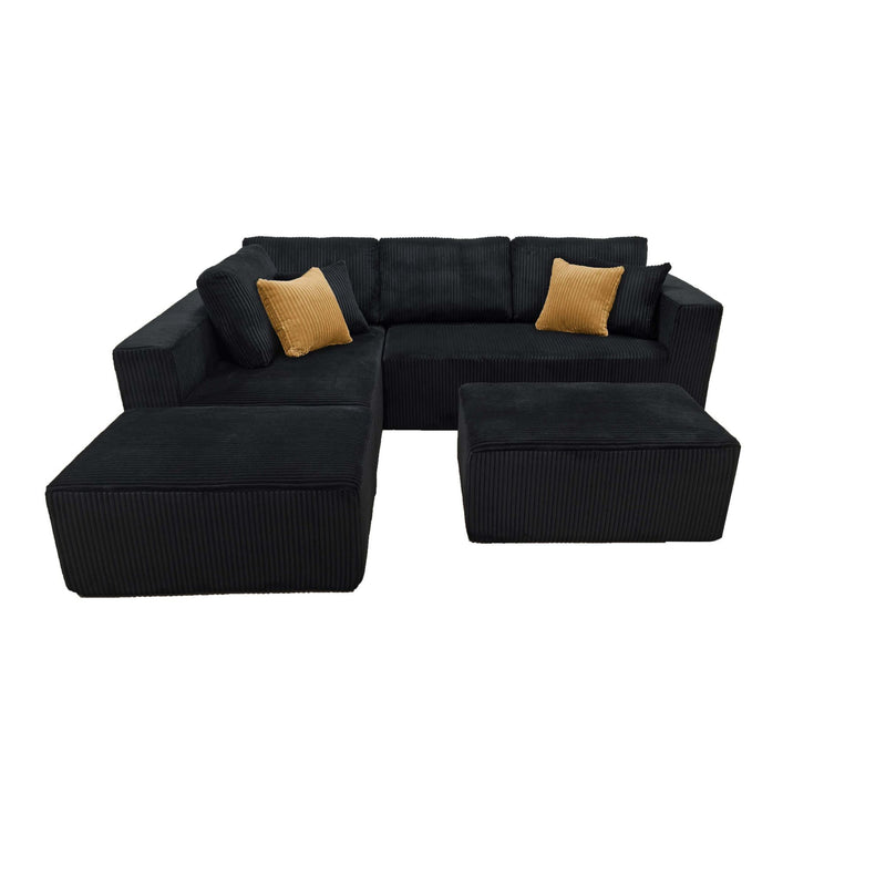 Upholstered Sectional With 2 Moveable Ottomans - Black